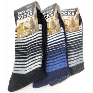 3 Pairs x Men's Lamb Wool Crew Socks, Thermal Warm Winter Heavy Duty Boot, Strip